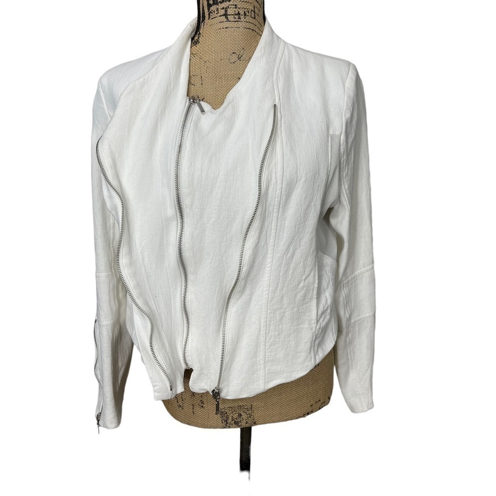 BLANK NYC White Moto Blazer with Mesh Detail Size Size Large Cropped - Picture 5 of 16